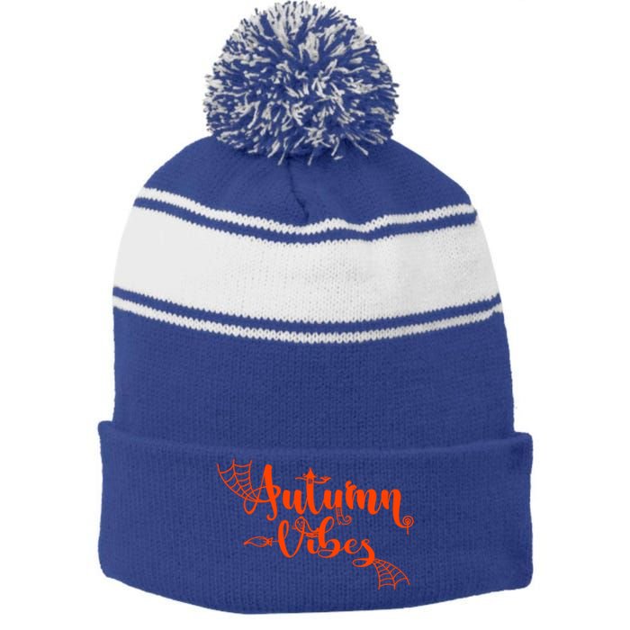 Autumn Vibes With Spooky Design Graphics Cute Gift Stripe Pom Pom Beanie