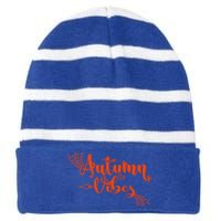 Autumn Vibes With Spooky Design Graphics Cute Gift Striped Beanie with Solid Band