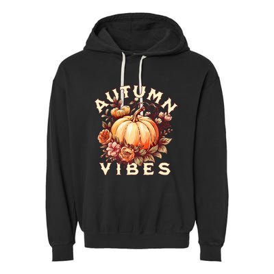 Autumn Vibes Women Pumpkin Fall Graphic Thanksgiving Garment-Dyed Fleece Hoodie