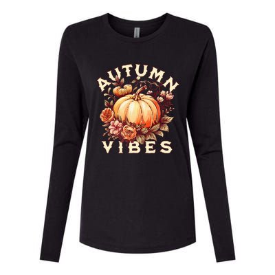 Autumn Vibes Women Pumpkin Fall Graphic Thanksgiving Womens Cotton Relaxed Long Sleeve T-Shirt