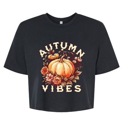 Autumn Vibes Women Pumpkin Fall Graphic Thanksgiving Bella+Canvas Jersey Crop Tee