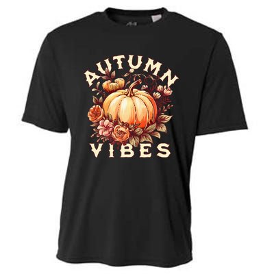 Autumn Vibes Women Pumpkin Fall Graphic Thanksgiving Cooling Performance Crew T-Shirt