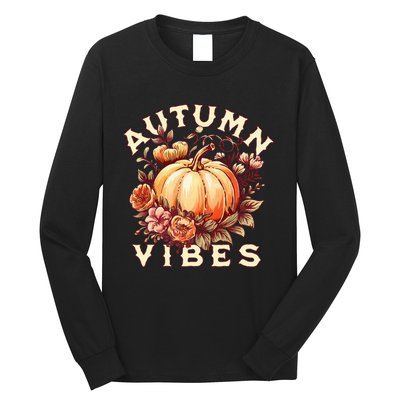 Autumn Vibes Women Pumpkin Fall Graphic Thanksgiving Long Sleeve Shirt