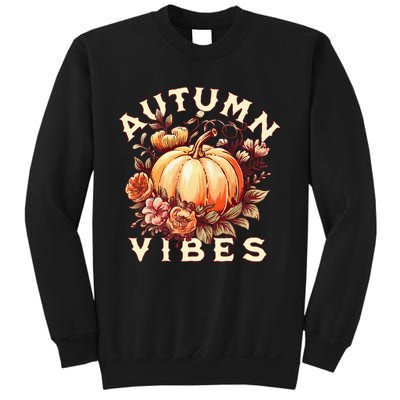 Autumn Vibes Women Pumpkin Fall Graphic Thanksgiving Sweatshirt