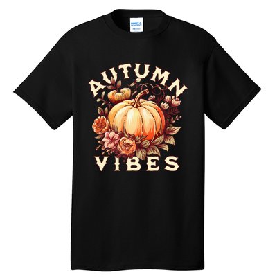 Autumn Vibes Women Pumpkin Fall Graphic Thanksgiving Tall T-Shirt