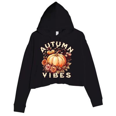 Autumn Vibes Women Pumpkin Fall Graphic Thanksgiving Crop Fleece Hoodie