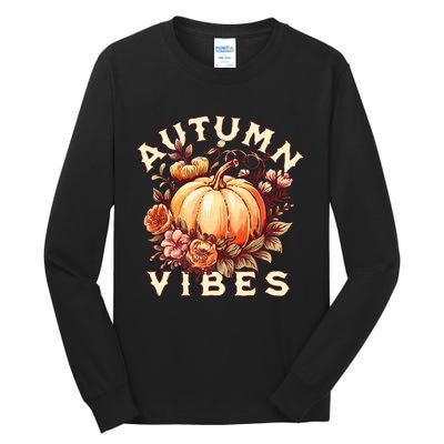 Autumn Vibes Women Pumpkin Fall Graphic Thanksgiving Tall Long Sleeve T-Shirt