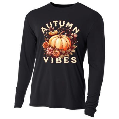 Autumn Vibes Women Pumpkin Fall Graphic Thanksgiving Cooling Performance Long Sleeve Crew