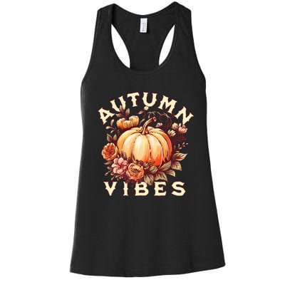 Autumn Vibes Women Pumpkin Fall Graphic Thanksgiving Women's Racerback Tank