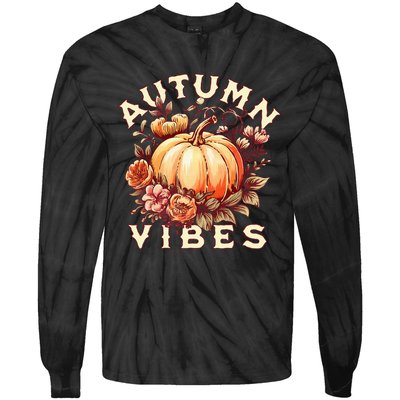 Autumn Vibes Women Pumpkin Fall Graphic Thanksgiving Tie-Dye Long Sleeve Shirt