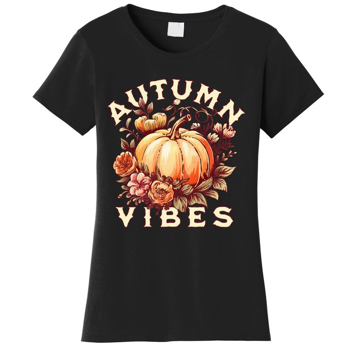 Autumn Vibes Women Pumpkin Fall Graphic Thanksgiving Women's T-Shirt