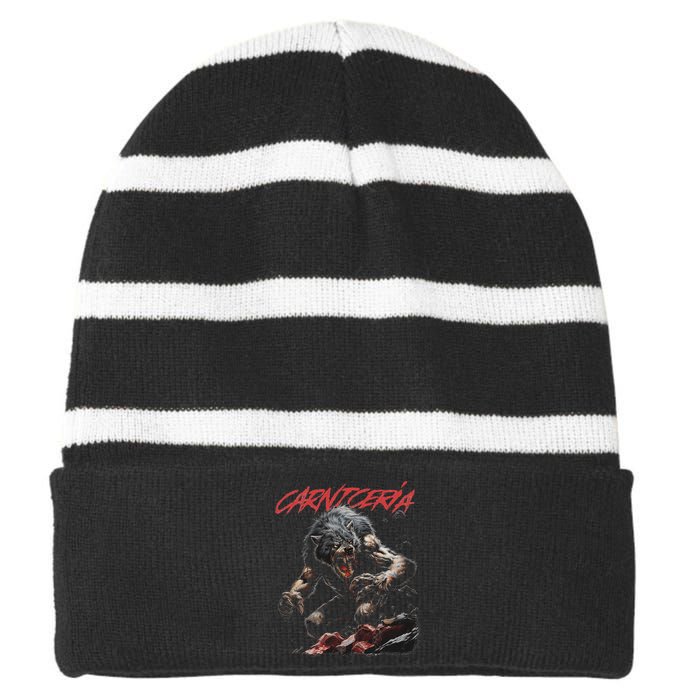 Angry Werewolf Striped Beanie with Solid Band