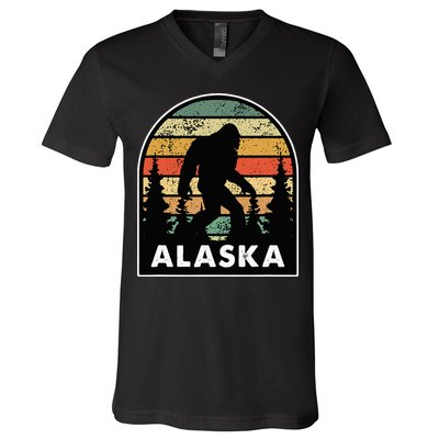 Alaska With A Bigfoot Or A Sasquatch V-Neck T-Shirt
