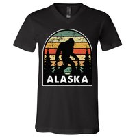 Alaska With A Bigfoot Or A Sasquatch V-Neck T-Shirt