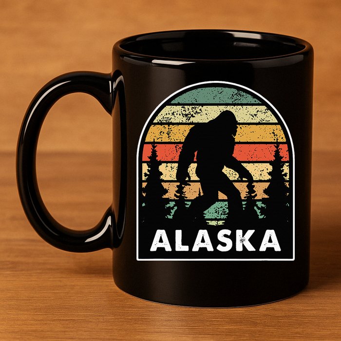 Alaska With A Bigfoot Or A Sasquatch 11oz C Handle Ceramic Mug
