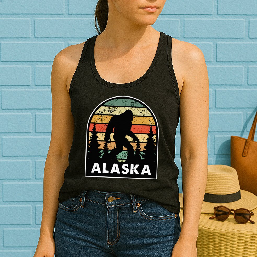Alaska With A Bigfoot Or A Sasquatch Womens Tank Top
