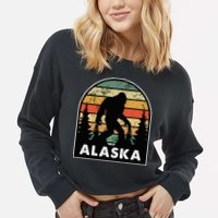 Alaska With A Bigfoot Or A Sasquatch Cropped Pullover Crew