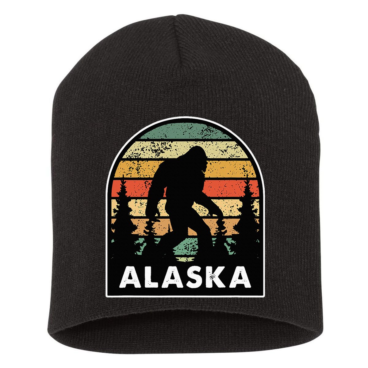 Alaska With A Bigfoot Or A Sasquatch Short Acrylic Beanie
