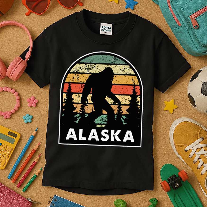 Alaska With A Bigfoot Or A Sasquatch Kids T-Shirt