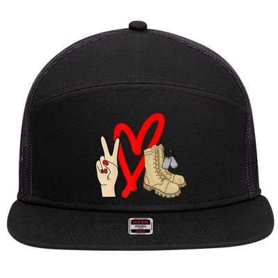 Army Wife Army Girlfriend Love Combat Boots Military 7 Panel Mesh Trucker Snapback Hat