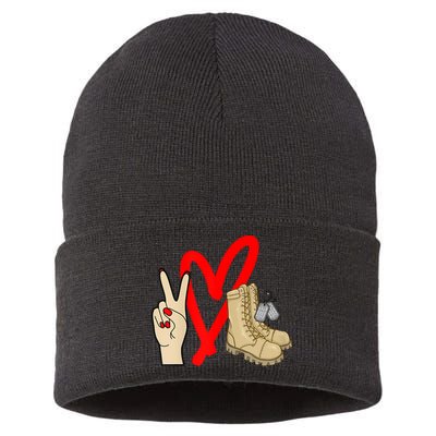 Army Wife Army Girlfriend Love Combat Boots Military Sustainable Knit Beanie