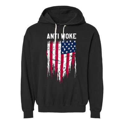 Anti Woke American Flag Patriotic Cancel Cancel Culture Garment-Dyed Fleece Hoodie