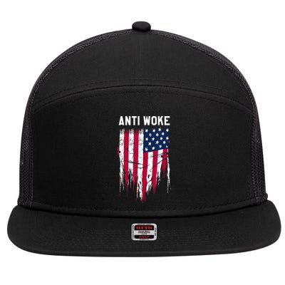 Anti Woke American Flag Patriotic Cancel Cancel Culture 7 Panel Mesh Trucker Snapback Hat
