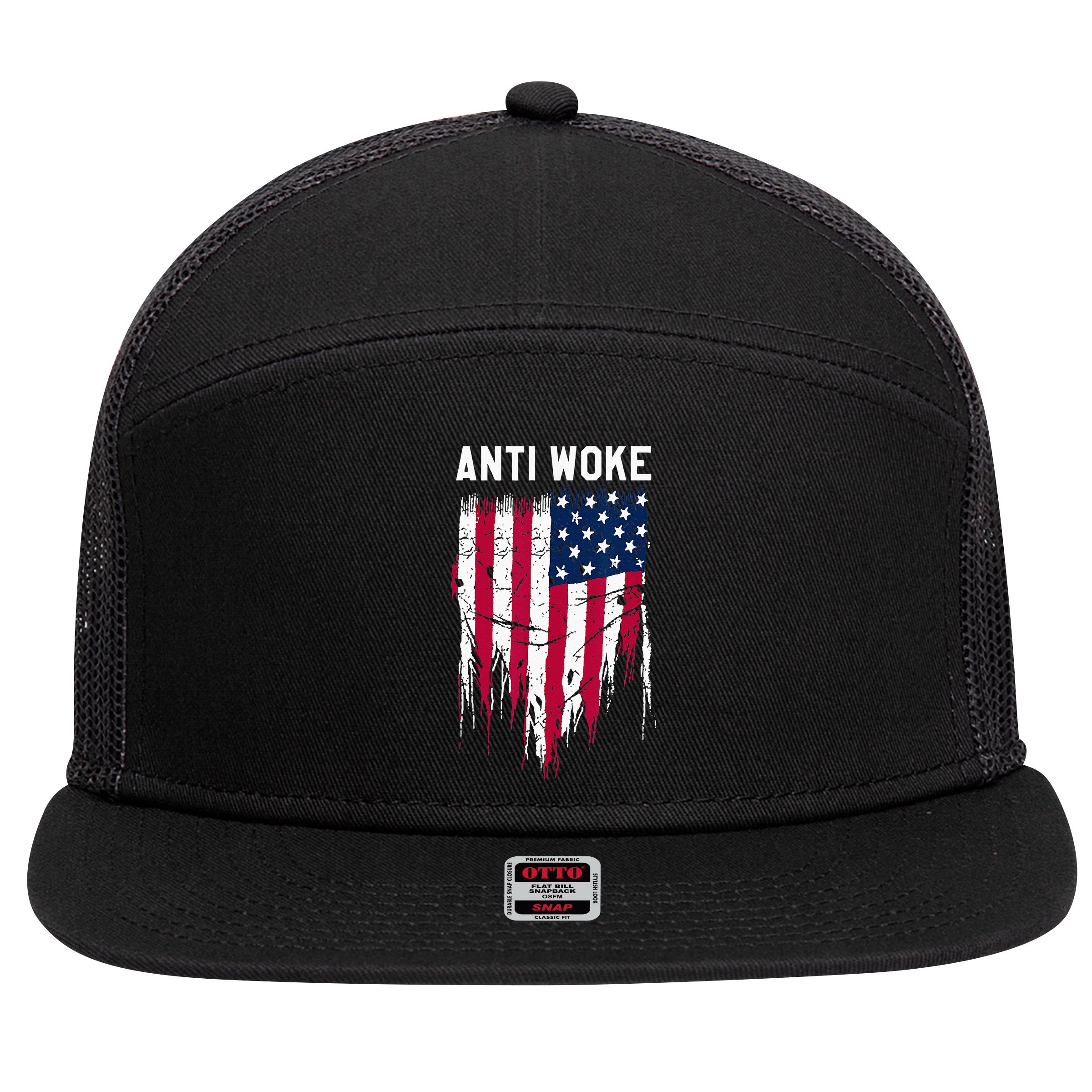 Anti Woke American Flag Patriotic Cancel Cancel Culture 7 Panel Mesh Trucker Snapback Hat