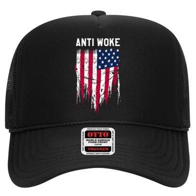 Anti Woke American Flag Patriotic Cancel Cancel Culture High Crown Mesh Back Trucker Hat