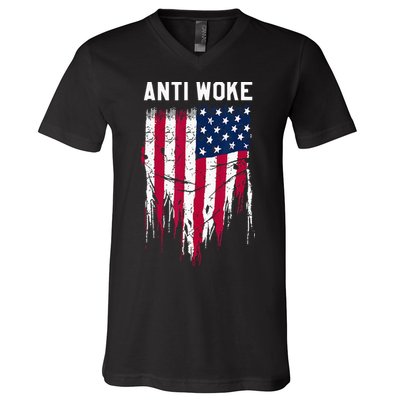 Anti Woke American Flag Patriotic Cancel Cancel Culture V-Neck T-Shirt