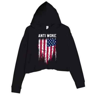 Anti Woke American Flag Patriotic Cancel Cancel Culture Crop Fleece Hoodie