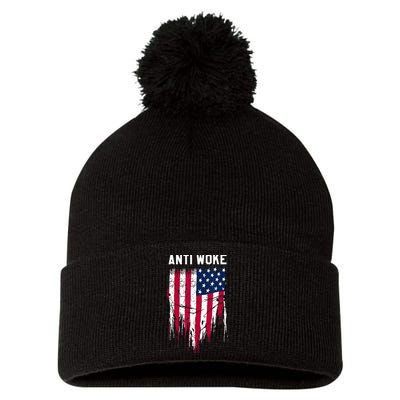 Anti Woke American Flag Patriotic Cancel Cancel Culture Pom Pom 12in Knit Beanie