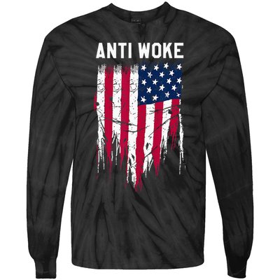 Anti Woke American Flag Patriotic Cancel Cancel Culture Tie-Dye Long Sleeve Shirt