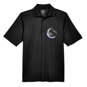 Astronaut Walking A Dog On The Moon In Space Men's Origin Performance Pique Polo