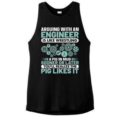 Arguing With An Engineer Is Like Wrestling A Pig In Mud Ladies PosiCharge Tri-Blend Wicking Tank