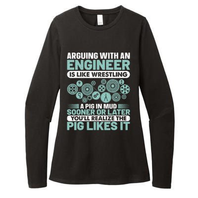 Arguing With An Engineer Is Like Wrestling A Pig In Mud Womens CVC Long Sleeve Shirt