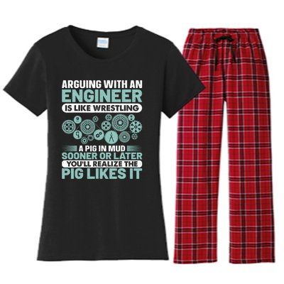 Arguing With An Engineer Is Like Wrestling A Pig In Mud Women's Flannel Pajama Set