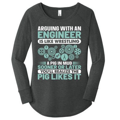 Arguing With An Engineer Is Like Wrestling A Pig In Mud Women's Perfect Tri Tunic Long Sleeve Shirt