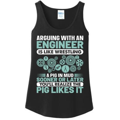 Arguing With An Engineer Is Like Wrestling A Pig In Mud Ladies Essential Tank