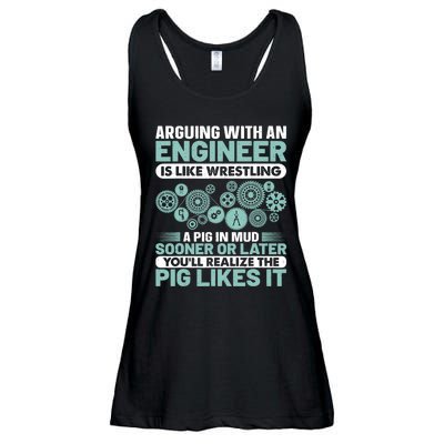 Arguing With An Engineer Is Like Wrestling A Pig In Mud Ladies Essential Flowy Tank