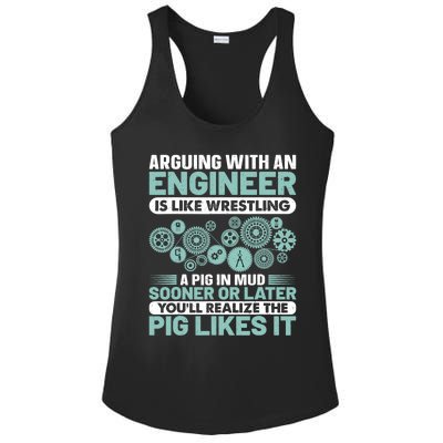 Arguing With An Engineer Is Like Wrestling A Pig In Mud Ladies PosiCharge Competitor Racerback Tank