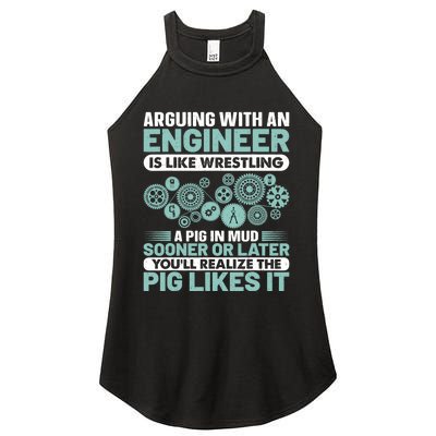 Arguing With An Engineer Is Like Wrestling A Pig In Mud Women's Perfect Tri Rocker Tank