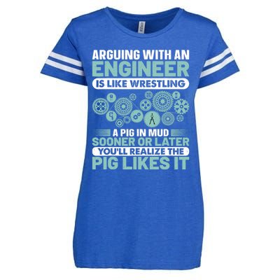 Arguing With An Engineer Is Like Wrestling A Pig In Mud Enza Ladies Jersey Football T-Shirt