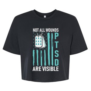 All Wounds Are Visible PTSD USA Flag PTSD Awareness Flag Bella+Canvas Jersey Crop Tee