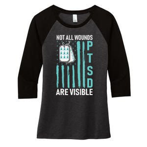 All Wounds Are Visible PTSD USA Flag PTSD Awareness Flag Women's Tri-Blend 3/4-Sleeve Raglan Shirt