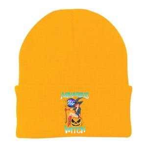 Aquarius Witch And Cute Pumpkin And Astrology Great Gift Knit Cap Winter Beanie