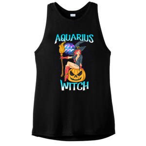 Aquarius Witch And Cute Pumpkin And Astrology Great Gift Ladies PosiCharge Tri-Blend Wicking Tank