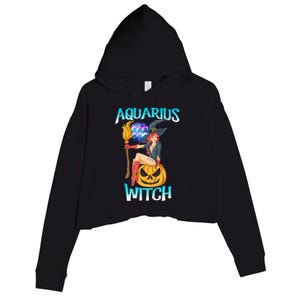 Aquarius Witch And Cute Pumpkin And Astrology Great Gift Crop Fleece Hoodie