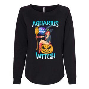 Aquarius Witch And Cute Pumpkin And Astrology Great Gift Womens California Wash Sweatshirt