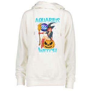 Aquarius Witch And Cute Pumpkin And Astrology Great Gift Womens Funnel Neck Pullover Hood